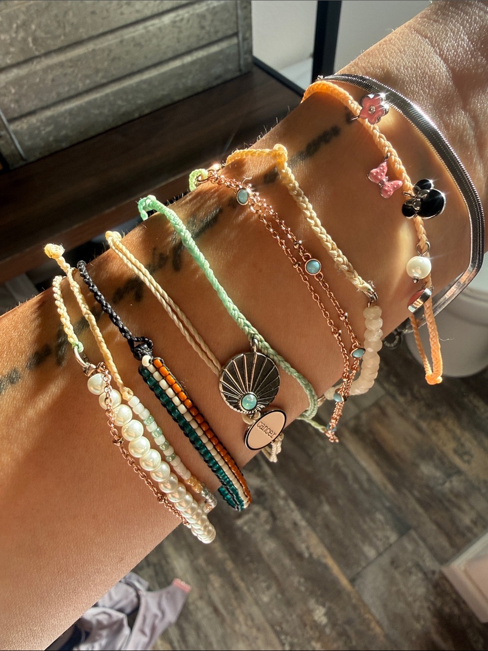 Pura Vida Mixed Bead & Cord Bracelet Set - Mint, Orange, Pearl, Black, Gold